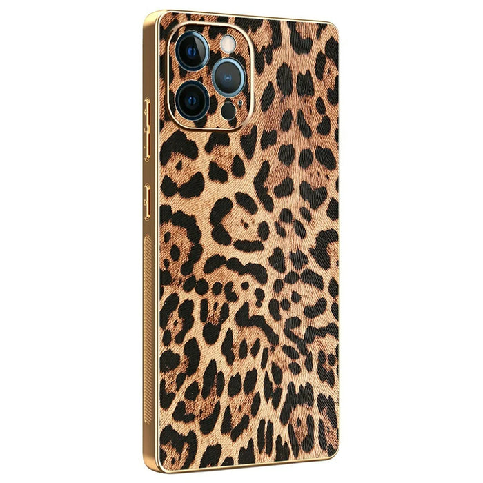 For iPhone 12 Pro Max Case Leopard Print PU Leather Coated PC + TPU Electroplating Phone Cover - 1