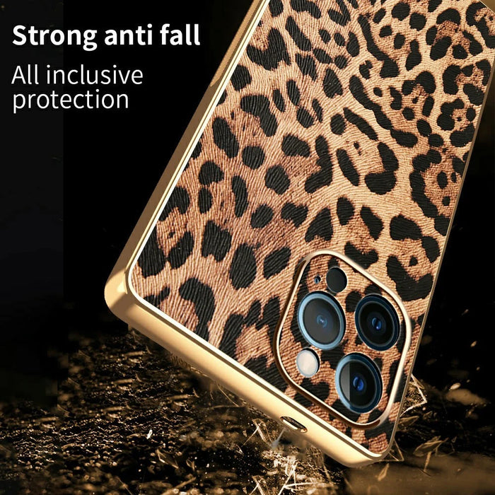For iPhone 12 Pro Max Case Leopard Print PU Leather Coated PC + TPU Electroplating Phone Cover - 2
