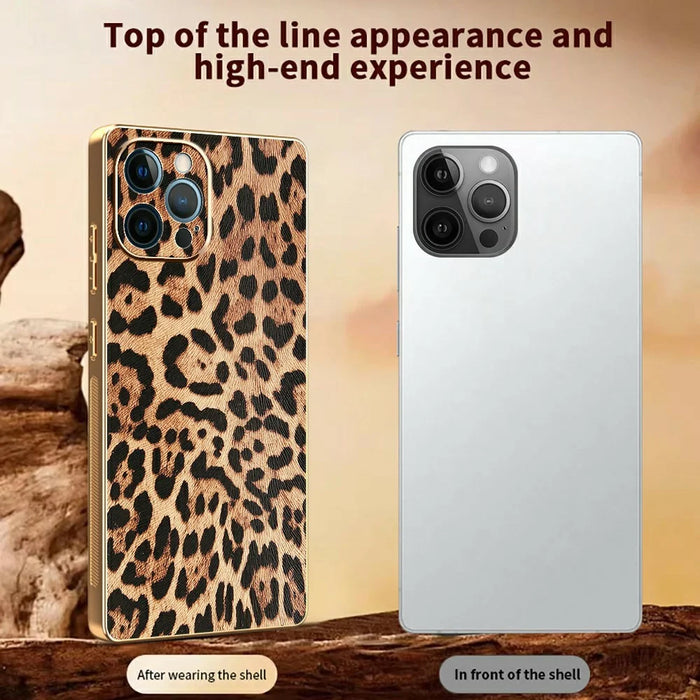 For iPhone 12 Pro Max Case Leopard Print PU Leather Coated PC + TPU Electroplating Phone Cover - 3