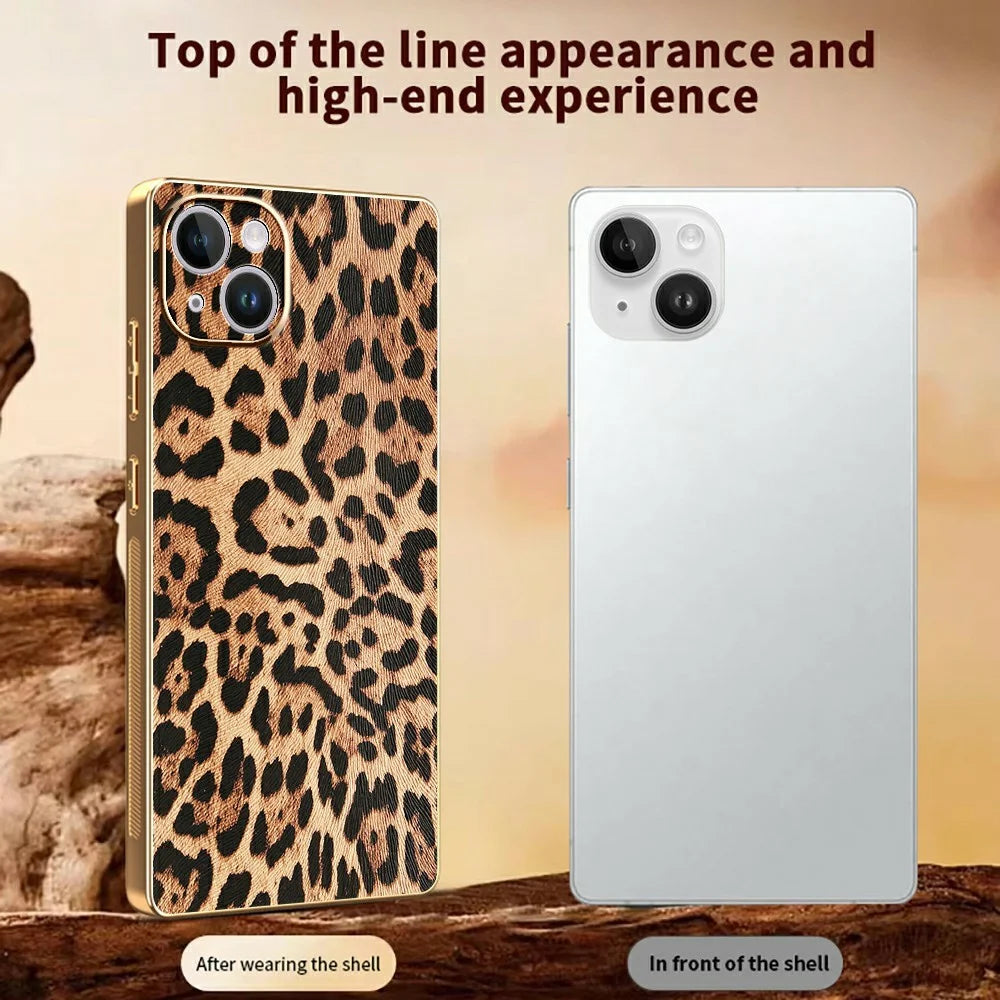 For iPhone 14 Plus Case Leopard Print PU Leather Coated PC + TPU Electroplating Phone Cover - 3