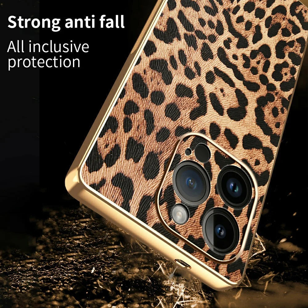 For iPhone 14 Pro Case Leopard Print PU Leather Coated PC + TPU Electroplating Phone Cover - 2