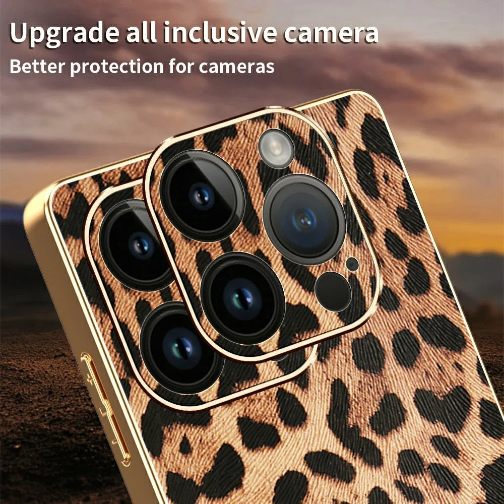 For iPhone 14 Pro Case Leopard Print PU Leather Coated PC + TPU Electroplating Phone Cover - 4