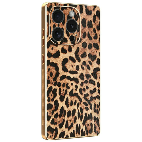 For iPhone 15 Pro Case Leopard Print PU Leather Coated PC + TPU Electroplating Phone Cover - 1