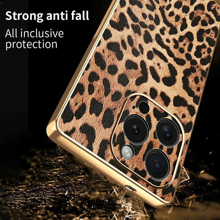 For iPhone 15 Pro Case Leopard Print PU Leather Coated PC + TPU Electroplating Phone Cover - 2