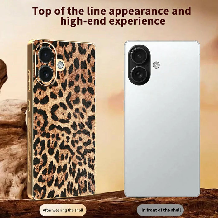 For iPhone 16 Case Leopard Print PU Leather Coated PC + TPU Electroplating Phone Cover - 3