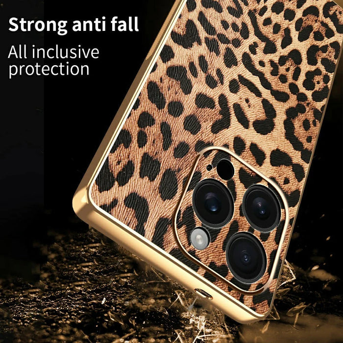 For iPhone 16 Pro Case Leopard Print PU Leather Coated PC + TPU Electroplating Phone Cover - 2