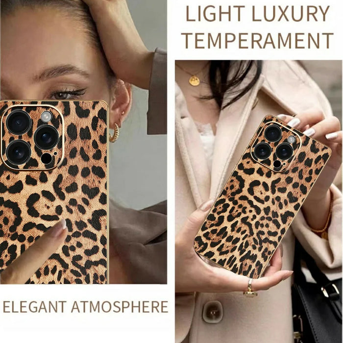 For iPhone 16 Pro Case Leopard Print PU Leather Coated PC + TPU Electroplating Phone Cover - 5