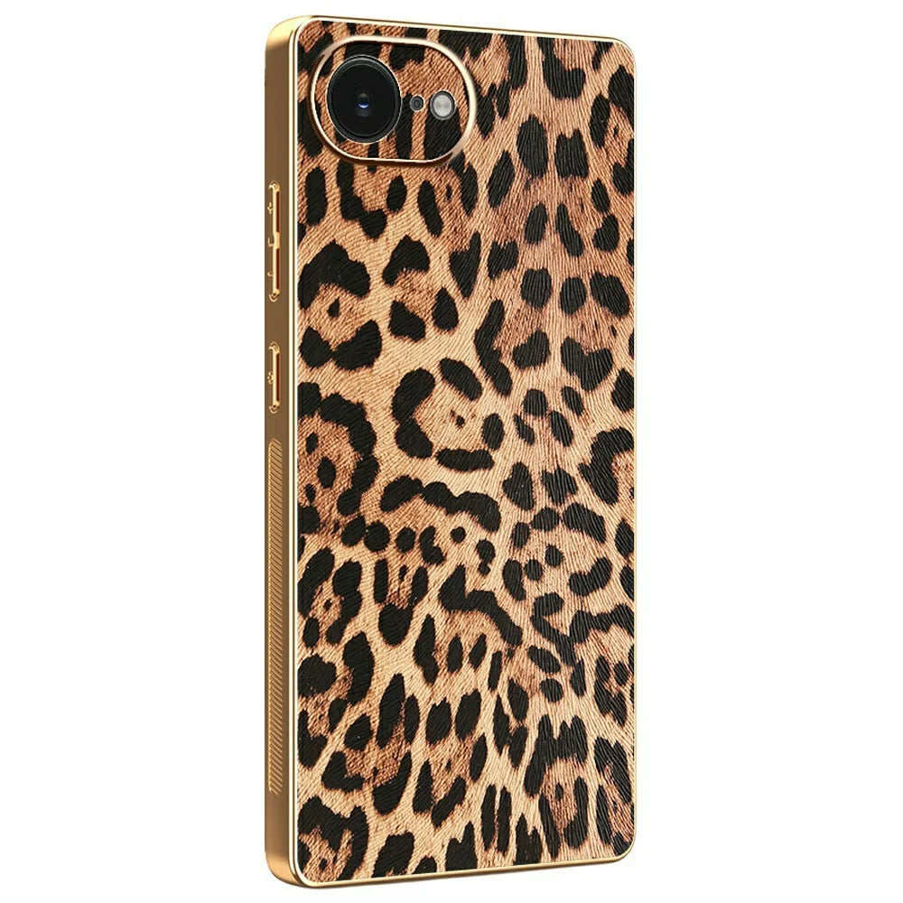 For iPhone 17e / 16e Case Leopard Print PU Leather Coated PC + TPU Electroplating Phone Cover - 1