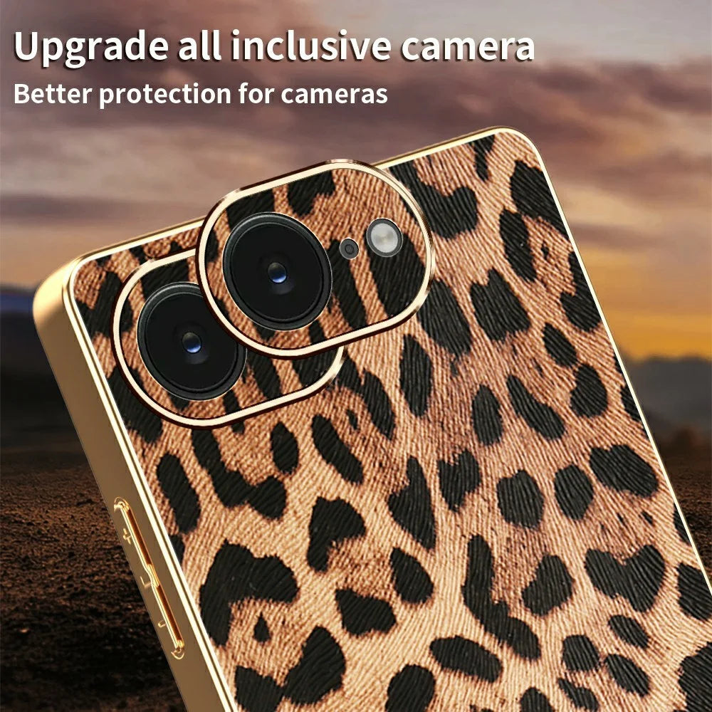For iPhone 17e / 16e Case Leopard Print PU Leather Coated PC + TPU Electroplating Phone Cover - 4
