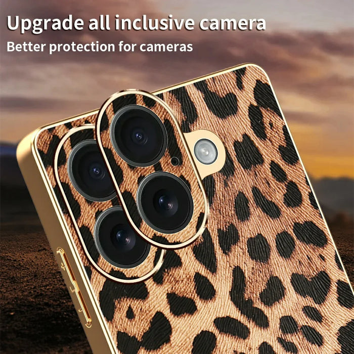 For iPhone 17 Case Leopard Print PU Leather Coated PC + TPU Electroplating Phone Cover - 4