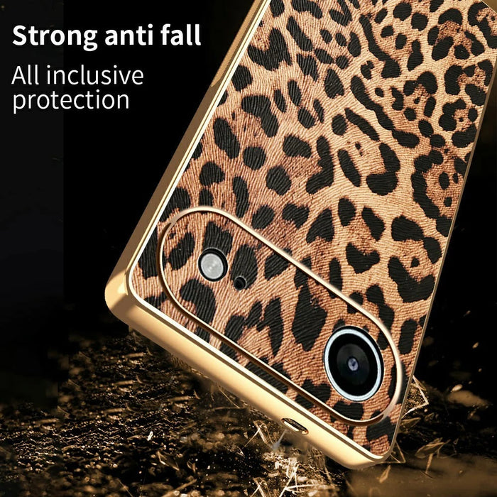 For iPhone Air Case Leopard Print PU Leather Coated PC + TPU Electroplating Phone Cover - 2