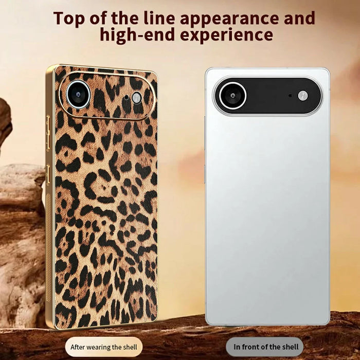 For iPhone Air Case Leopard Print PU Leather Coated PC + TPU Electroplating Phone Cover - 3