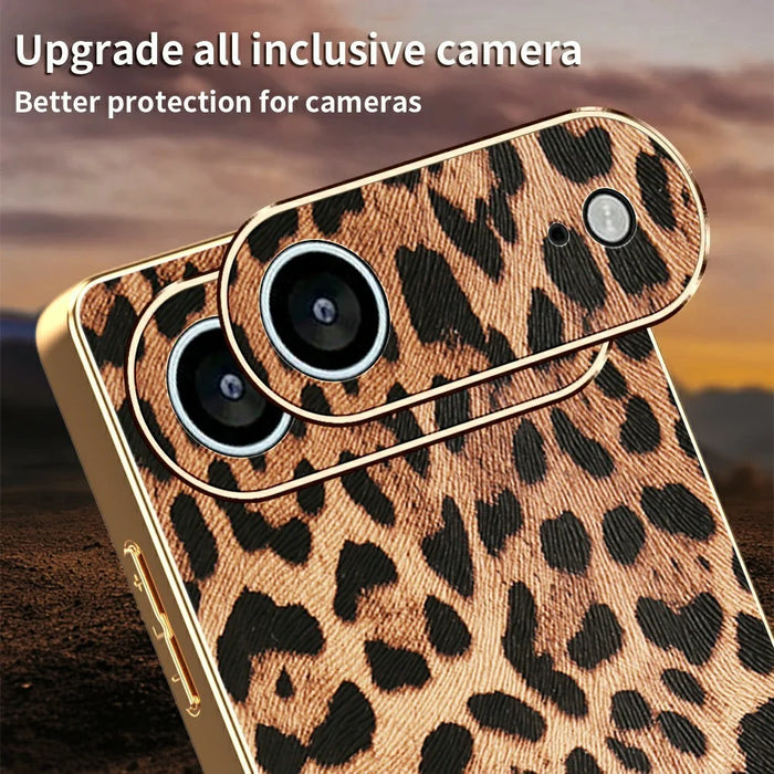 For iPhone Air Case Leopard Print PU Leather Coated PC + TPU Electroplating Phone Cover - 4