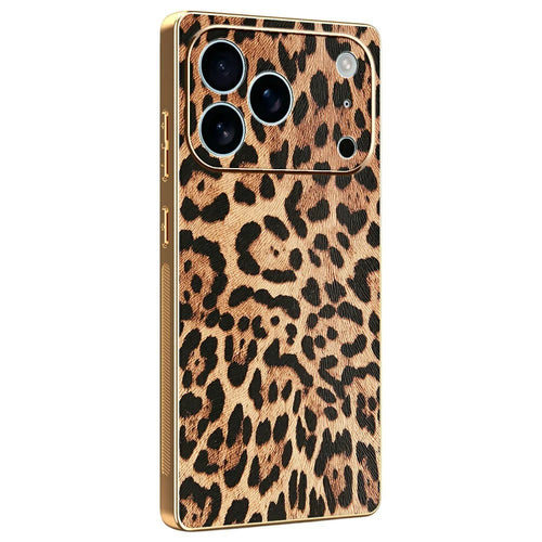 For iPhone 17 Pro Case Leopard Print PU Leather Coated PC + TPU Electroplating Phone Cover - 1