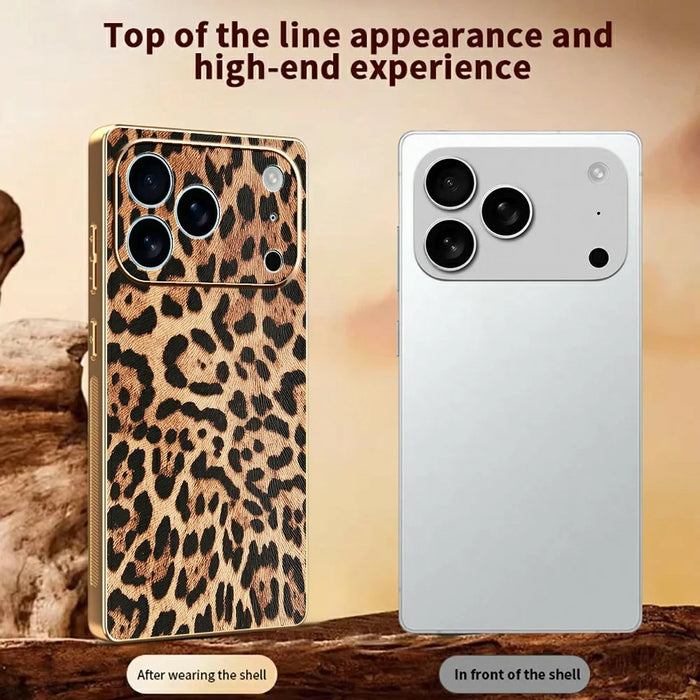 For iPhone 17 Pro Case Leopard Print PU Leather Coated PC + TPU Electroplating Phone Cover - 3