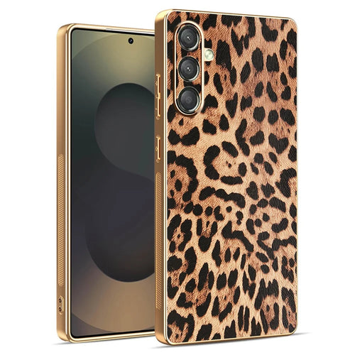 For Samsung Galaxy A14 4G / 5G Case Leopard Print PU Leather Coated PC + TPU Electroplating Phone Cover - 1