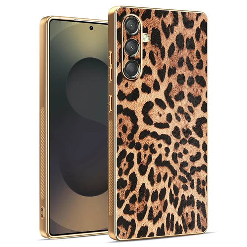 For Samsung Galaxy A15 5G Case Leopard Print PU Leather Coated PC + TPU Electroplating Phone Cover - 1