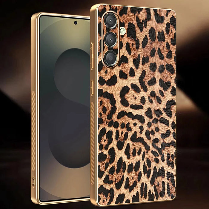 For Samsung Galaxy A15 5G Case Leopard Print PU Leather Coated PC + TPU Electroplating Phone Cover - 2
