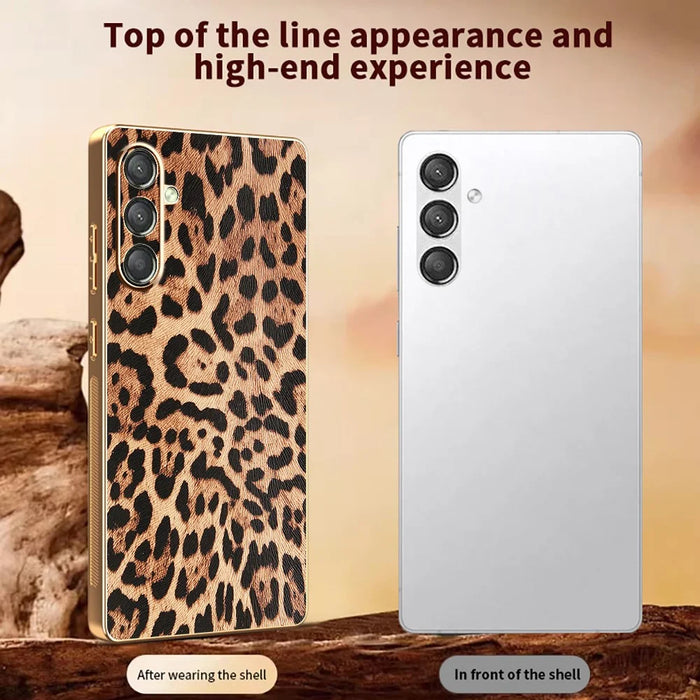 For Samsung Galaxy A15 5G Case Leopard Print PU Leather Coated PC + TPU Electroplating Phone Cover - 4