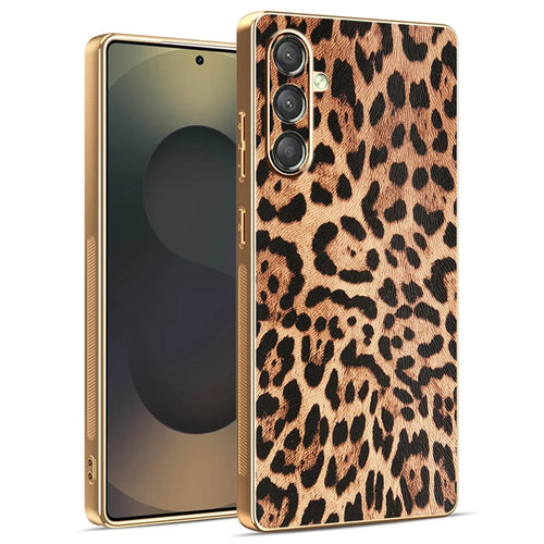 For Samsung Galaxy A16 4G / 5G Case Leopard Print PU Leather Coated PC + TPU Electroplating Phone Cover - 1