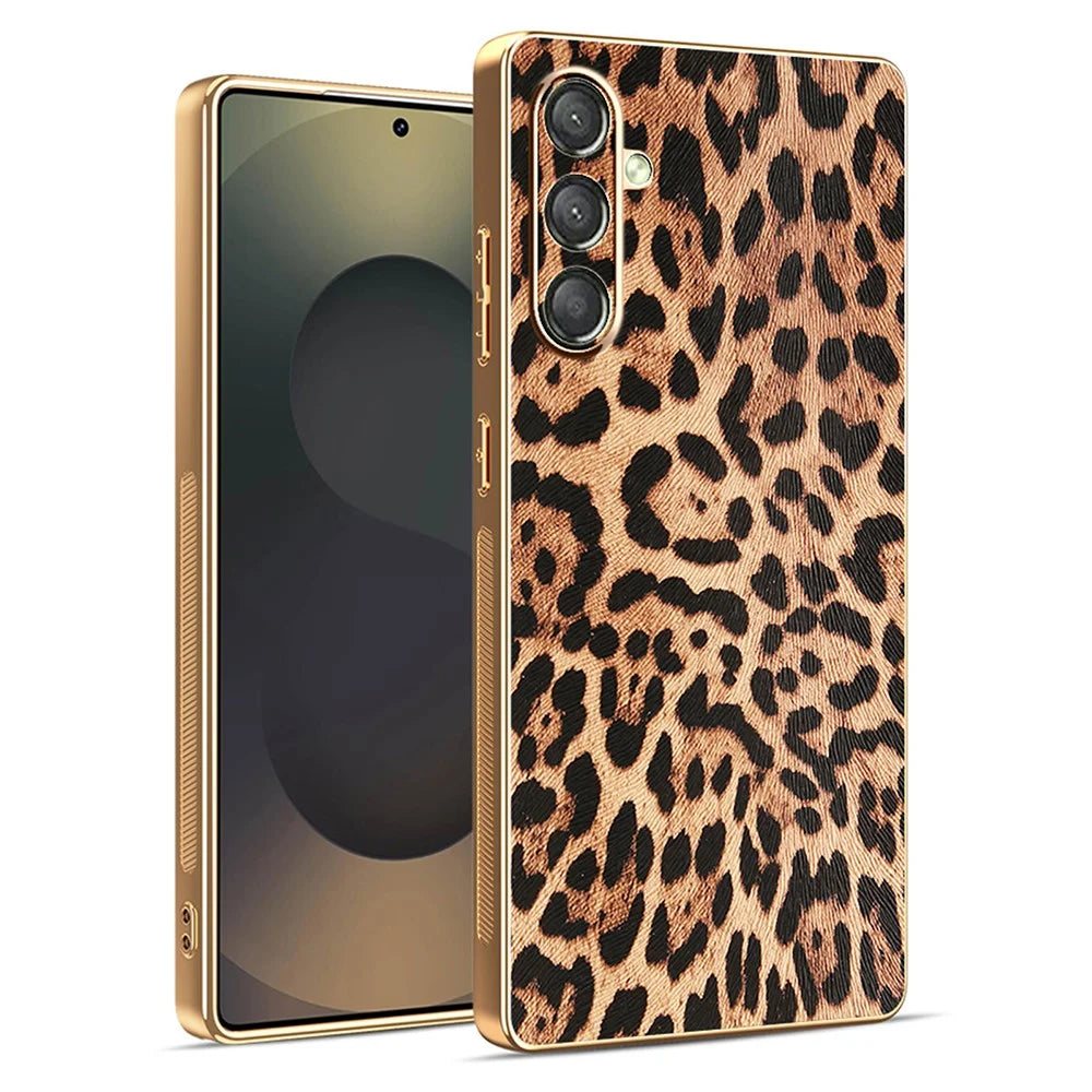For Samsung Galaxy A18 5G / A18 4G / A17 5G / A17 4G Case Leopard Print PU Leather Coated PC + TPU Electroplating Phone Cover - 1