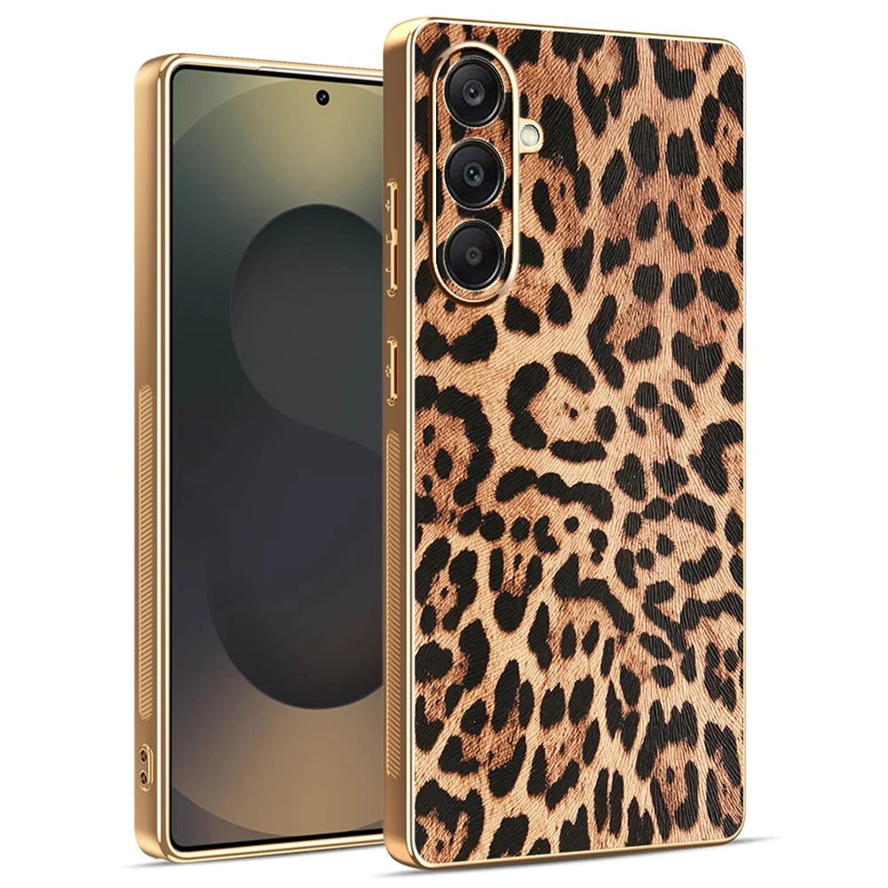 For Samsung Galaxy A26 5G Case Leopard Print PU Leather Coated PC + TPU Electroplating Phone Cover - 1