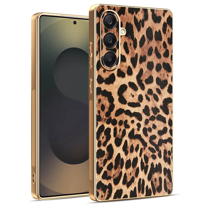For Samsung Galaxy A26 5G Case Leopard Print PU Leather Coated PC + TPU Electroplating Phone Cover - 1