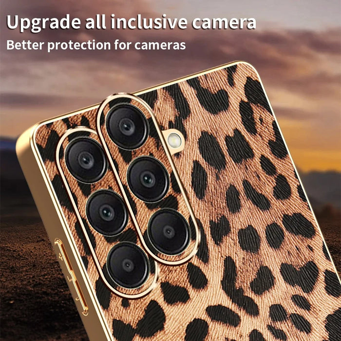 For Samsung Galaxy A26 5G Case Leopard Print PU Leather Coated PC + TPU Electroplating Phone Cover - 5