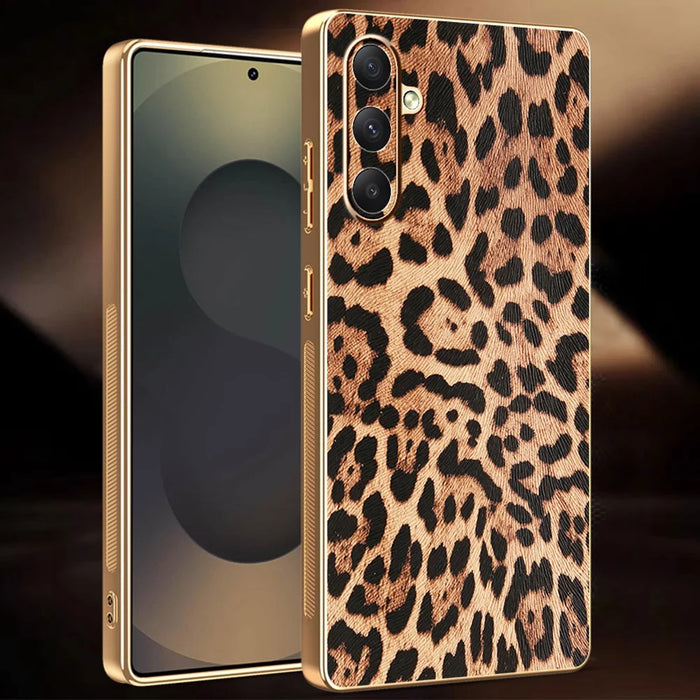 For Samsung Galaxy A34 5G Case Leopard Print PU Leather Coated PC + TPU Electroplating Phone Cover - 2