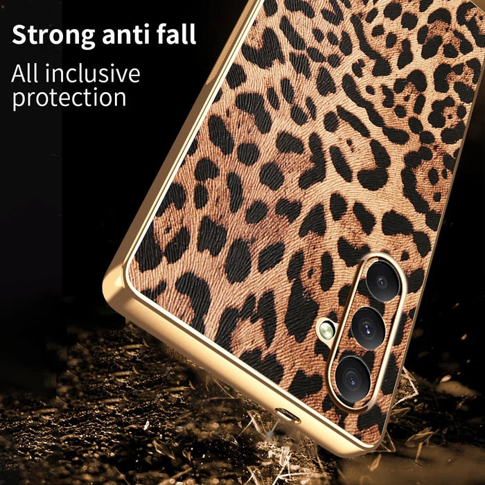 For Samsung Galaxy A34 5G Case Leopard Print PU Leather Coated PC + TPU Electroplating Phone Cover - 3