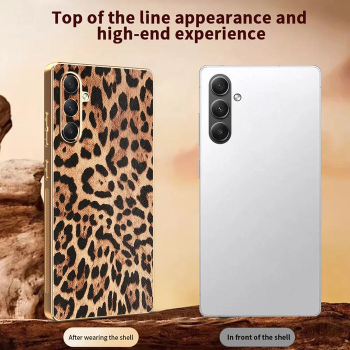 For Samsung Galaxy A34 5G Case Leopard Print PU Leather Coated PC + TPU Electroplating Phone Cover - 4