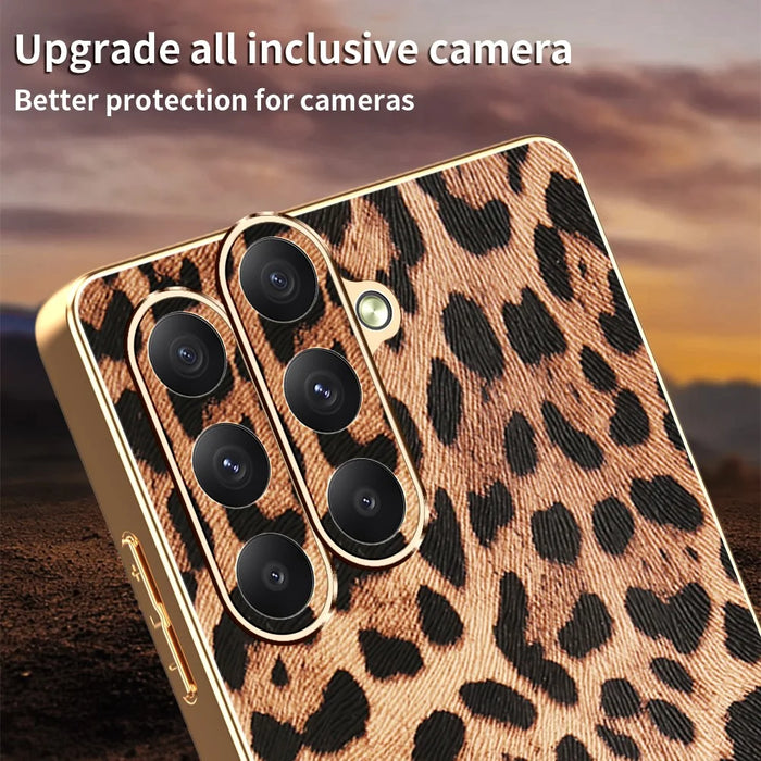 For Samsung Galaxy A35 5G Case Leopard Print PU Leather Coated PC + TPU Electroplating Phone Cover - 5