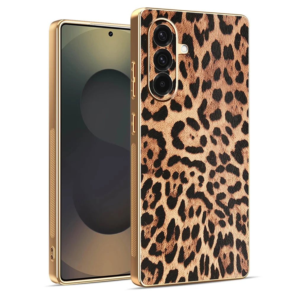 For Samsung Galaxy A36 5G Case Leopard Print PU Leather Coated PC + TPU Electroplating Phone Cover - 1