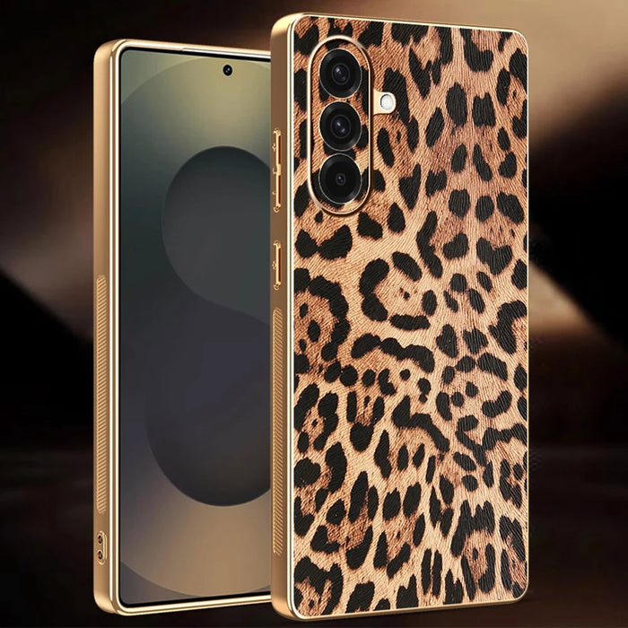 For Samsung Galaxy A36 5G Case Leopard Print PU Leather Coated PC + TPU Electroplating Phone Cover - 2