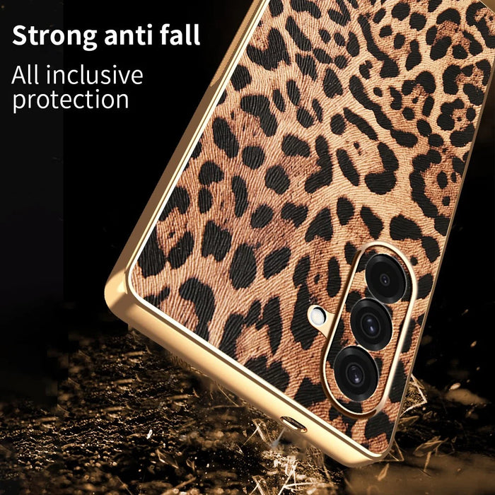 For Samsung Galaxy A36 5G Case Leopard Print PU Leather Coated PC + TPU Electroplating Phone Cover - 3