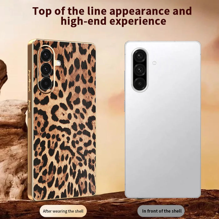 For Samsung Galaxy A36 5G Case Leopard Print PU Leather Coated PC + TPU Electroplating Phone Cover - 4