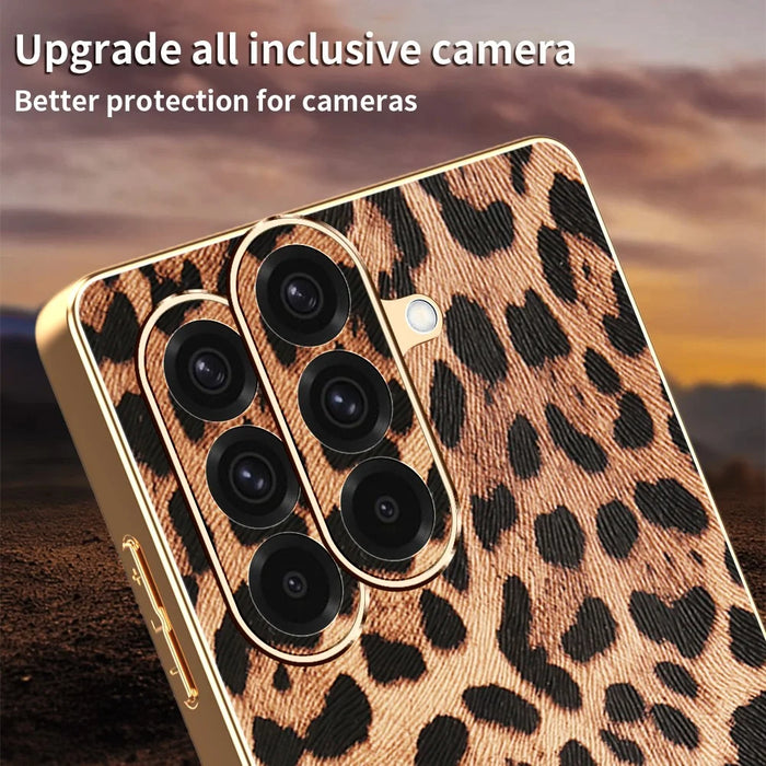 For Samsung Galaxy A36 5G Case Leopard Print PU Leather Coated PC + TPU Electroplating Phone Cover - 5