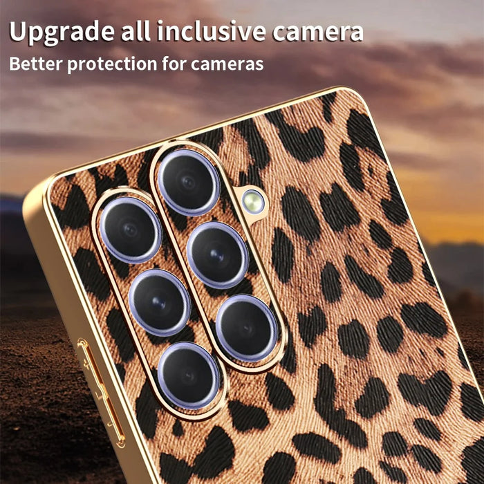 For Samsung Galaxy A54 5G Case Leopard Print PU Leather Coated PC + TPU Electroplating Phone Cover - 5