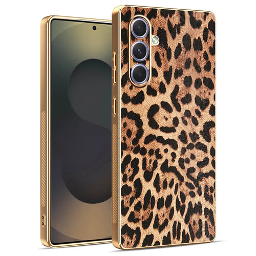 For Samsung Galaxy A55 5G Case Leopard Print PU Leather Coated PC + TPU Electroplating Phone Cover - 1