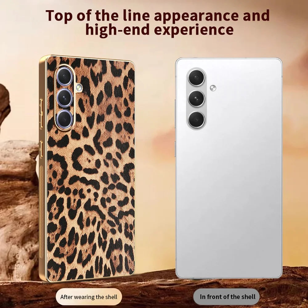 For Samsung Galaxy A55 5G Case Leopard Print PU Leather Coated PC + TPU Electroplating Phone Cover - 4