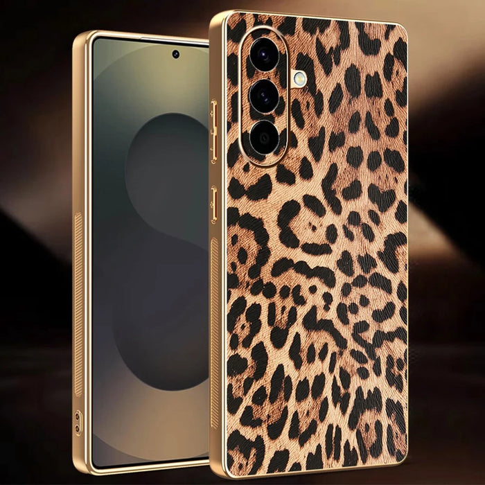 For Samsung Galaxy A56 5G Case Leopard Print PU Leather Coated PC + TPU Electroplating Phone Cover - 2