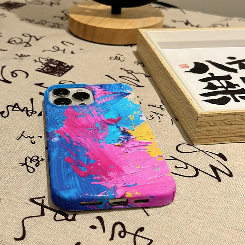 For iPhone 16 Pro Max Case Heat Transfer Oil Painting Pattern Hard PC Phone Cover - Style A - 3
