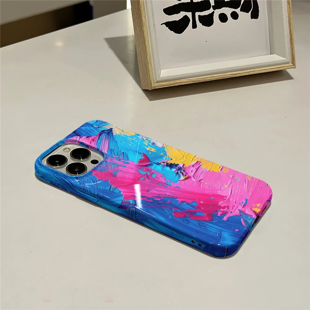 For iPhone 16 Pro Max Case Heat Transfer Oil Painting Pattern Hard PC Phone Cover - Style A - 4