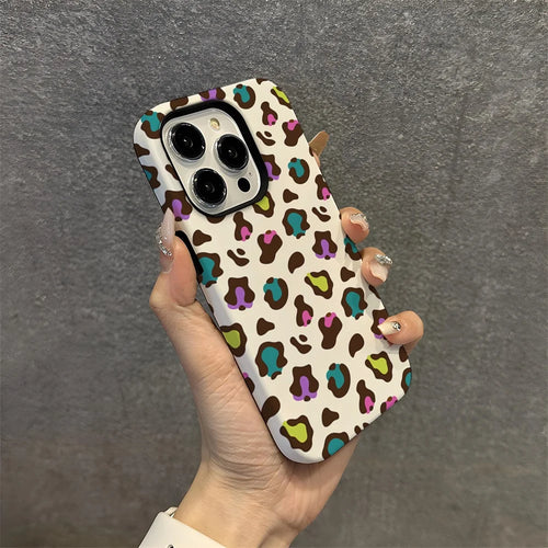 For iPhone 16 Pro Max Case Pattern Design TPU PC Heat Transfer Glossy Phone Cover - Colored Leopard - 1