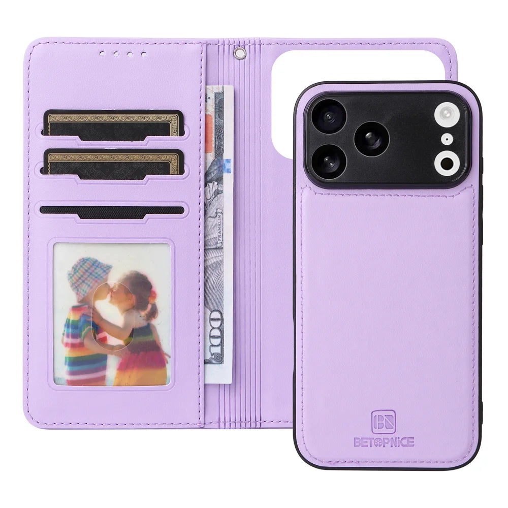 BETOPNICE For iPhone 18 Pro Max / 17 Pro Max Magnetic Case  Detachable PU Leather Phone Cover with Strap - Purple - 6