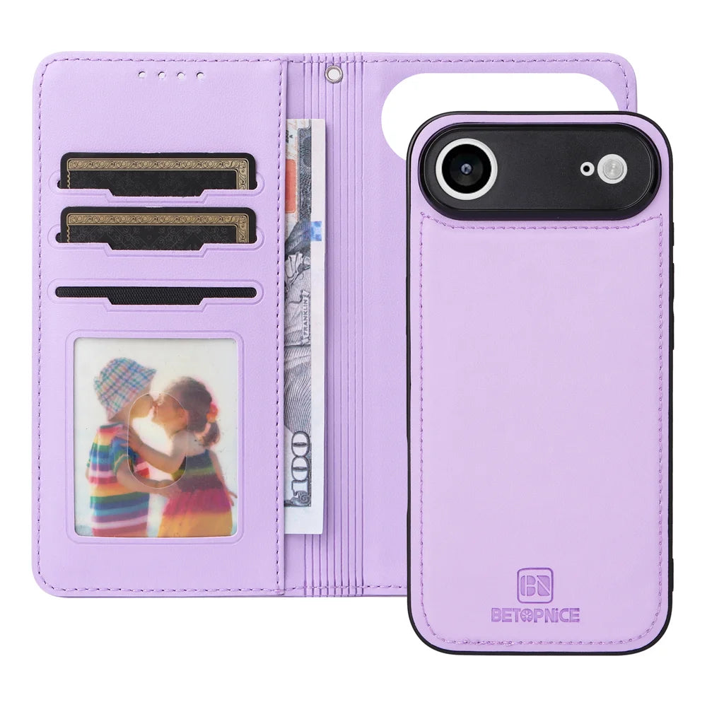 BETOPNICE For iPhone Air Magnetic Case  Detachable PU Leather Phone Cover with Strap - Purple - 6