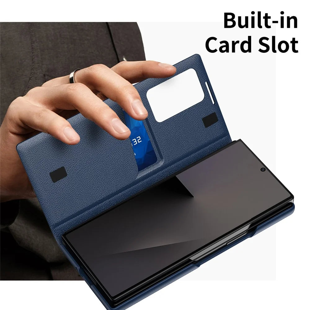 For Samsung Galaxy Z Fold7 5G Case with Card Holder Smart View Window Leather Phone Cover - Sapphire - 2