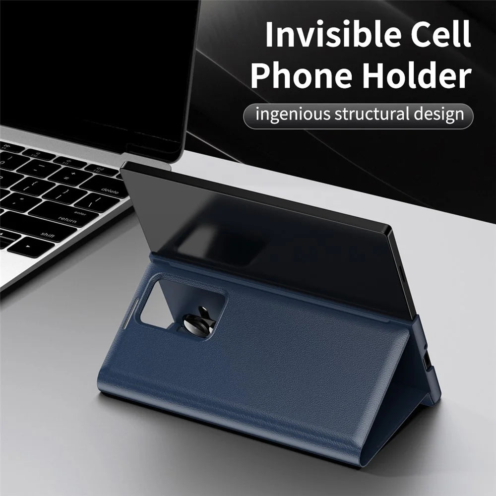 For Samsung Galaxy Z Fold7 5G Case with Card Holder Smart View Window Leather Phone Cover - Sapphire - 3