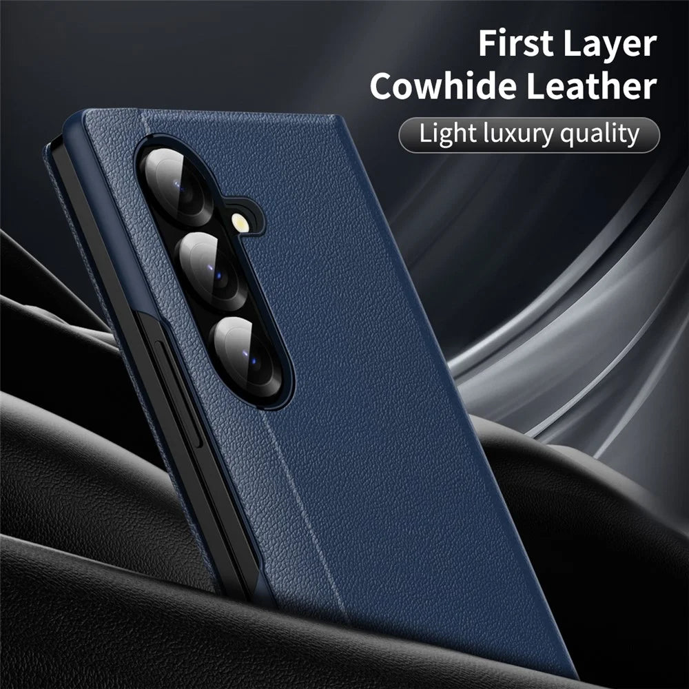 For Samsung Galaxy Z Fold7 5G Case with Card Holder Smart View Window Leather Phone Cover - Sapphire - 4