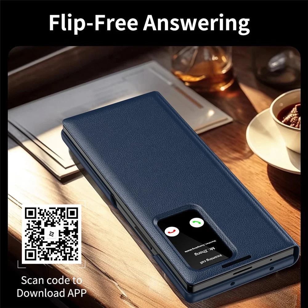 For Samsung Galaxy Z Fold7 5G Case with Card Holder Smart View Window Leather Phone Cover - Sapphire - 7